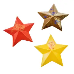 Li Lihong, 3 Stars: Red Star, Yellow Star and Gold Star, 2007, 2007, wall-mounted ceramic stars with dragon and flaming pearl motifs