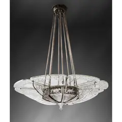 René Lalique, LA CHASSE CHANDELIER, NO. 2258, frosted and grey stained glass