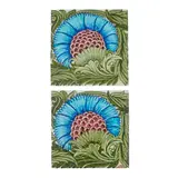 PAIR OF 8 INCH 'BBB' TILES, DATED 1898 by William De Morgan, 1898, glazed earthenware, sold Oct 2021