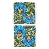 William De Morgan, PAIR OF 8 INCH DOUBLE CARNATION TILES, LATE 1890s