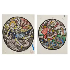 Joseph E. Nuttgens, PAIR OF STAINED GLASS CARTOONS, DATED 1979, 1979, together with SEVEN FURTHER STAINED GLASS CARTOONS BY JOSPH NUTTGENS