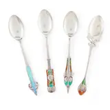 Archibald Knox, SET OF FOUR TEASPOONS, BIRMINGHAM 1903, 1903, silver and enamel