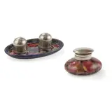 ‘POMEGRANATE’ PATTERN DOUBLE INKWELL, CIRCA 1915 by William Moorcroft, 1915, Glazed earthenware, sold Oct 2021