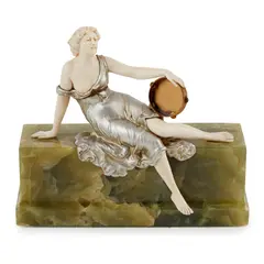'TAMBORINE DANCER', CIRCA 1920 by Ferdinand Preiss, 1920, cold painted bronze, sold Oct 2021