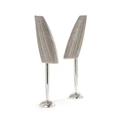Michael Young, Pair of 'Mama George' Lamps, woven steel shades and chrome bases
