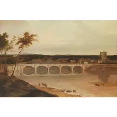 William Daniell, VIEW OF THE NEW BRIDGE OVER THE RIVER TWEED AT KELSO, Oil on canvas
