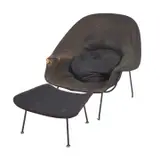 Womb Chair and Ottoman by Eero Saarinen, Stool with Knoll label to underside, chair with Fourmen Upholstery Inc. label to the underside, sold Oct 2024