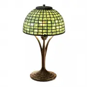 Tiffany Studios, Table Lamp 445 with Dome Shade, Bronze base, green glass dome shade