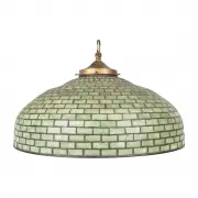Hanging Lamp by Tiffany Studios, Dome form shade with green slag glass panels, four-light cluster, sold Dec 2023