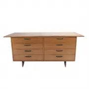 George Nakashima, For Widdicomb Rosewood Origins Dresser, Eight drawers with inset brass pulls, splayed triangular legs