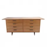 For Widdicomb Rosewood Origins Dresser by George Nakashima, Eight drawers with inset brass pulls, splayed triangular legs, sold Jun 2023