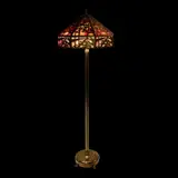 Gilt Bronze Floor Lamp by Tiffany Studios, The round base with four curved feet, long and slender stem issuing six lights with later gilt metal and slag glass foli, sold Sep 2023