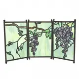 Wisteria Table Screen by Tiffany Studios, Three panels, the purple wisterias on green/blue ground the bronze framed panels with small ball form finials and feet, sold Dec 2023