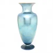 Alexander Joseph von Steuben, Aurene Signed Large Vase, Blue aurene glass everted mouth, high shoulder tapers towards sloped round foot