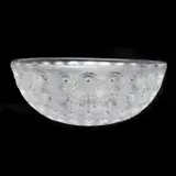 Lalique, Nemours Bowl, The round bowl with recessed poppy motif to exterior accented with black enamel, the poppies diminishing in size towards the base