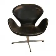 Arne Jacobsen, Black Leather Swan Chair.