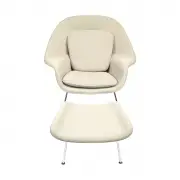 Eero Saarinen, for Knoll Womb Chair with Ottoman, Beige upholstery, chrome finish frame