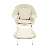 for Knoll Womb Chair with Ottoman by Eero Saarinen, Beige upholstery, chrome finish frame, sold May 2022