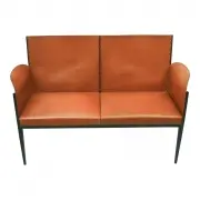 For Hermes Leather Bench. by Jean-Michel Frank, 1895, Jean-Michel Frank (1895 - 1941) wrought iron frame with brown bridle leather, sold Dec 2021