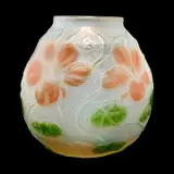Cameo Glass Vase. by Tiffany Studios, 1905, Opalescent glass body with Nasturtium motif bearing orange flowers and green leaves, sold Oct 2021