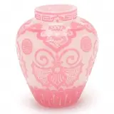 Rosaline Chinese Pattern Acid Etched Vase. by Alexander Joseph von Steuben, 1920, Rosaline chinoiserie design on alabaster glass, sold Mar 2020