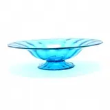 Carder Celeste Blue Glass Bowl. by Alexander Joseph von Steuben, 1925, Blown and moulded glass bowl on foot, optic ribbing. Broken pontil, sold Sep 2019
