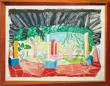 Views of Hotel Well I, from Moving Focus series by David Hockney, 1985, Lithograph in colors, on TGL handmade paper, with full margins, contained in the original frame designed by the artist, sold Oct 2018