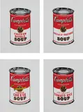 Richard Pettibone, Chicken Noodle; Cream of Vegetable; Cheddar Cheese and Tomato Rice, from Andy Warhol, '32 Cans of Campbell's Soup,' 1962