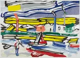 Roy Lichtenstein, The River, from Landscapes Series, 1985, Lithograph, woodcut and screenprint in colors, on Arches 88 paper, with full margins