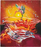 James Rosenquist, The Bird of Paradise Approaches the Hot Water Planet, from Welcome to the Water Planet, 1989, Monumental 33 color pressed paper pulp work with lithographic collage elements, on two sheets of TGL handmade paper and Rives BFK paper, the full sheets