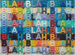 Blah, Blah, Blah by Mel Bochner, 2018, Monoprint with collage, engraving, embossing and oil paint in colors, on handmade and hand-dyed Twinrocker paper, the fu, sold Oct 2018