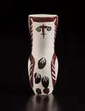 Pablo Picasso, Young wood-owl (Chouetton), 1952, White earthenware turned vase painted in white enamel, brown and black and with knife engraving; ceramic, Madoura edition