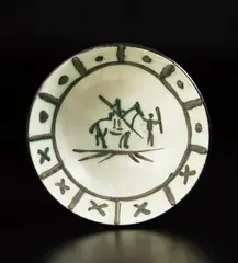 Picador by Pablo Picasso, 1954, Glazed white earthenware cupel, painted in black, with engraving and oxidized paraffin, sold Oct 2018