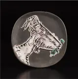 Goat's head in profile (Tête de chèvre de profil) by Pablo Picasso, 1950, White earthenware round plate painted in colors with partial brushed glaze; ceramic, Madoura edition, sold Oct 2018