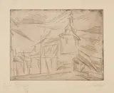 Lyonel Feininger, Kirche von Dröbsdorf (Church of Dröbsdorf), 1916-17, Etching, on cream laid paper, with full margins