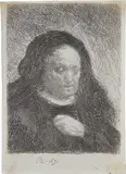 Rembrandt's Mother with her Hand on her Chest by Rembrandt Harmensz van Rijn, 1631, Etching, on laid paper with Arms of Amsterdam watermark, with small margins (thread at top), sold Oct 2018