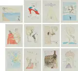 After 50 Years of Surrealism by Salvador Dalí, 1974, The complete set of 12 drypoints with pochoir in colors, on Rives BFK paper, with full margins, lacking title page, colo, sold Oct 2018