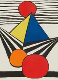 Pyramid and Red Sun, from La Mémoire élémentaire (The Elementary Memory) by Alexander Calder, 1978, Lithograph in colors, on wove paper, the full sheet, sold Oct 2018