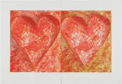 Two Red Hearts by Jim Dine, 1993, Woodcut and photo-engraving in colors, on two sheets of Stonehenge paper joined (as issued), with full margins, sold Oct 2018
