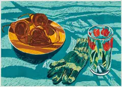 Janet Fish, Pears and Glove, 1985, Woodcut in colors, on Sekishu paper, the full sheet