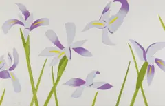 Blue Flags by Alex Katz, 2014, Woodcut in colors, on Echizen Kozo paper, the full sheet, sold Oct 2018