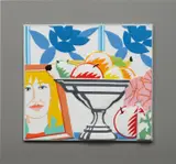 Tom Wesselmann, Still Life with Fruit, Petunias and Claire, 1988, Glazed porcelain mounted to a gray backing board (as issued)