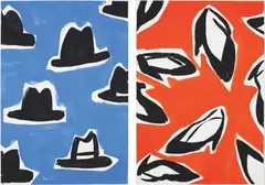 Tom Slaughter, Hats; and Shoes, 1989, Two tempra paintings on heavy wove paper