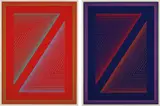Reflections VI - Fire Red; and Reflections VI - Deep Blue by Richard Anuszkiewicz, 1979, The complete pair of two hand-painted multiples in colors, on gessoed masonite, sold Oct 2018