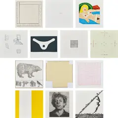 Rubber Stamp by Various Artists, 1976-77, The complete set of 13 rubber stamp prints, on various papers, with margins and the full sheets,, sold Oct 2018