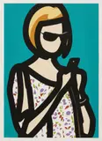 Tourist with Blouse, from Tourists by Julian Opie, 2014, Screenprint in colors, with hand-painting on Somerset Velvet paper, with full margins, contained in a sprayed white wood, sold Oct 2018
