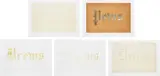 Ed Ruscha, News, Mews, Pews, Brews, Stews & Dues: five plates, 1970, The incomplete set of five organic screenprints in colors, on Silverbrook Antique Finish paper, with full margins, with title page and colophon listing the ingredients used for each print, the sheets loose (as issued) contained in the original red velvet portfolio