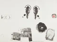 Test Stone 5 by Robert Rauschenberg, 1967, Lithograph in black and red, on Rives BFK paper, with full margins, sold Oct 2018