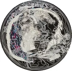 Skull Snap (Black) by James Rosenquist, 1989, Pressed paper pulp with lithographic collage in colors, on BFK Rives and TGL handmade paper, the full sheet, sold Oct 2018