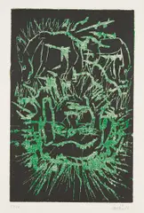 Kopf (Head) by Georg Baselitz, 1986, Woodcut in colors, on laid paper, with full margins, sold Oct 2018
